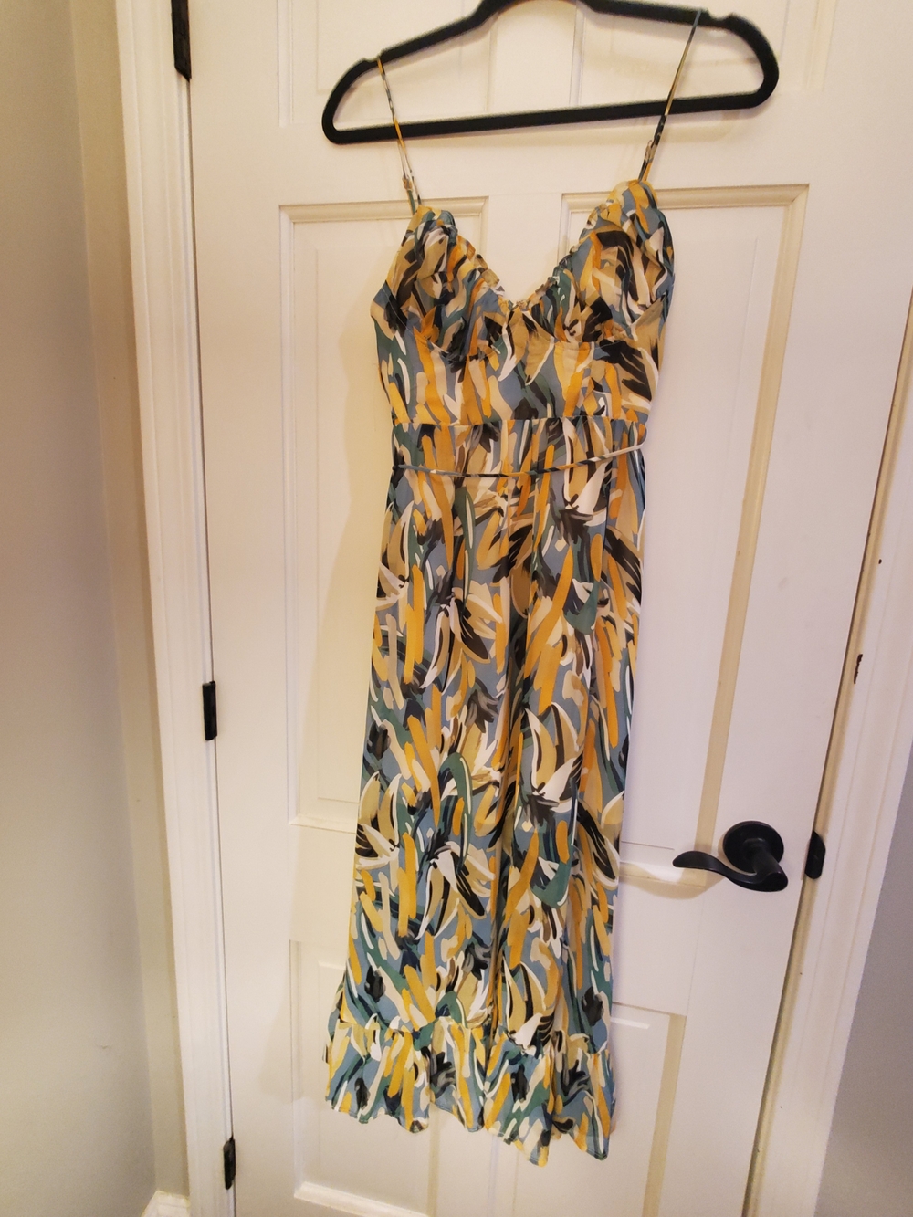 NWT Hello Molly Abstract Floral Midi Dress Blue Yellow Green XS